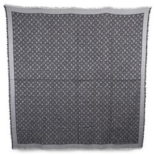 72999 auth LOUIS VUITTON black wool silk MONOGRAM DENIM Scarf