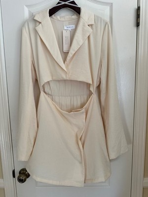Mable Dress Large. Cream. Cut Out Long Sleeve Button Front. Collared. NWT