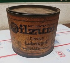 K132- RARE 1910's OILZUM WHITE & BAGLEY Motor Oil Tin Can Fibrous Lubricant