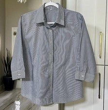 Women  s Blue  White Striped Button-Up Shirt Size S