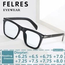 Men Women Full Frame Reading Glasses Square Highly Strength Reader +6.25 To +8.0