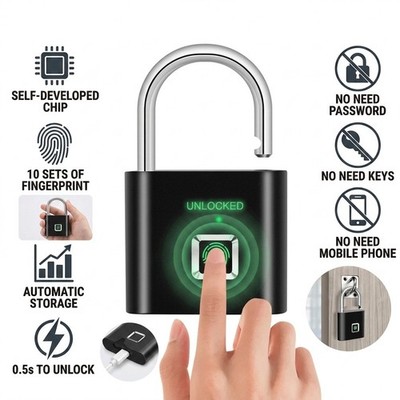 Biometric Fingerprint Padlock Rechargeable Keyless Lock Waterproof Smart Locker