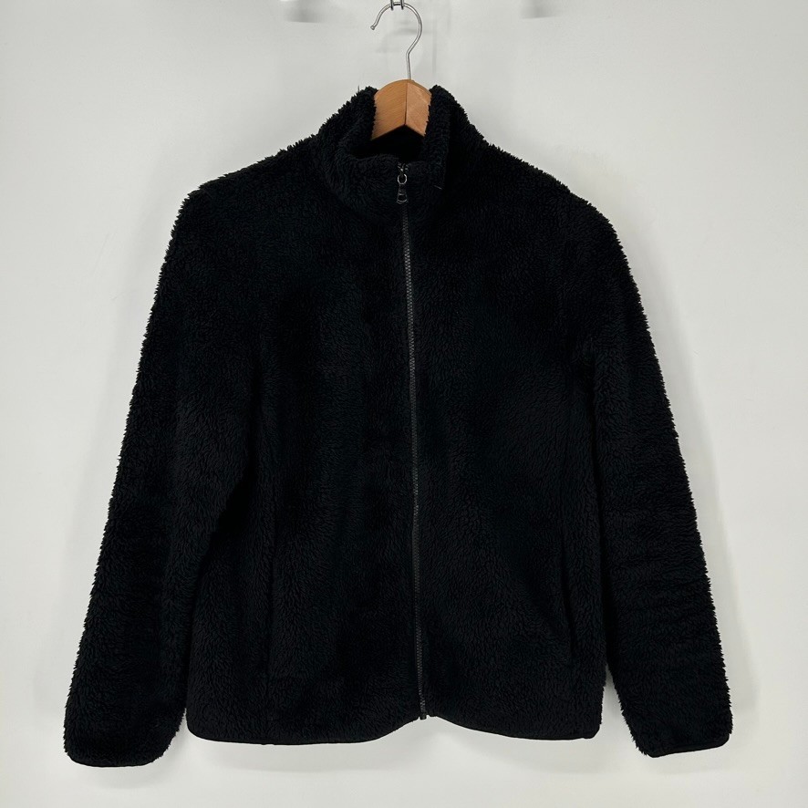 Uniqlo Jacket Womens Medium Black Sherpa Fleece Full Zip Lightweight