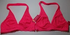 Set of 2! TWO XSMALL Bali Pink Geo Lace Halter Bralette Wire Free Comfort Bra