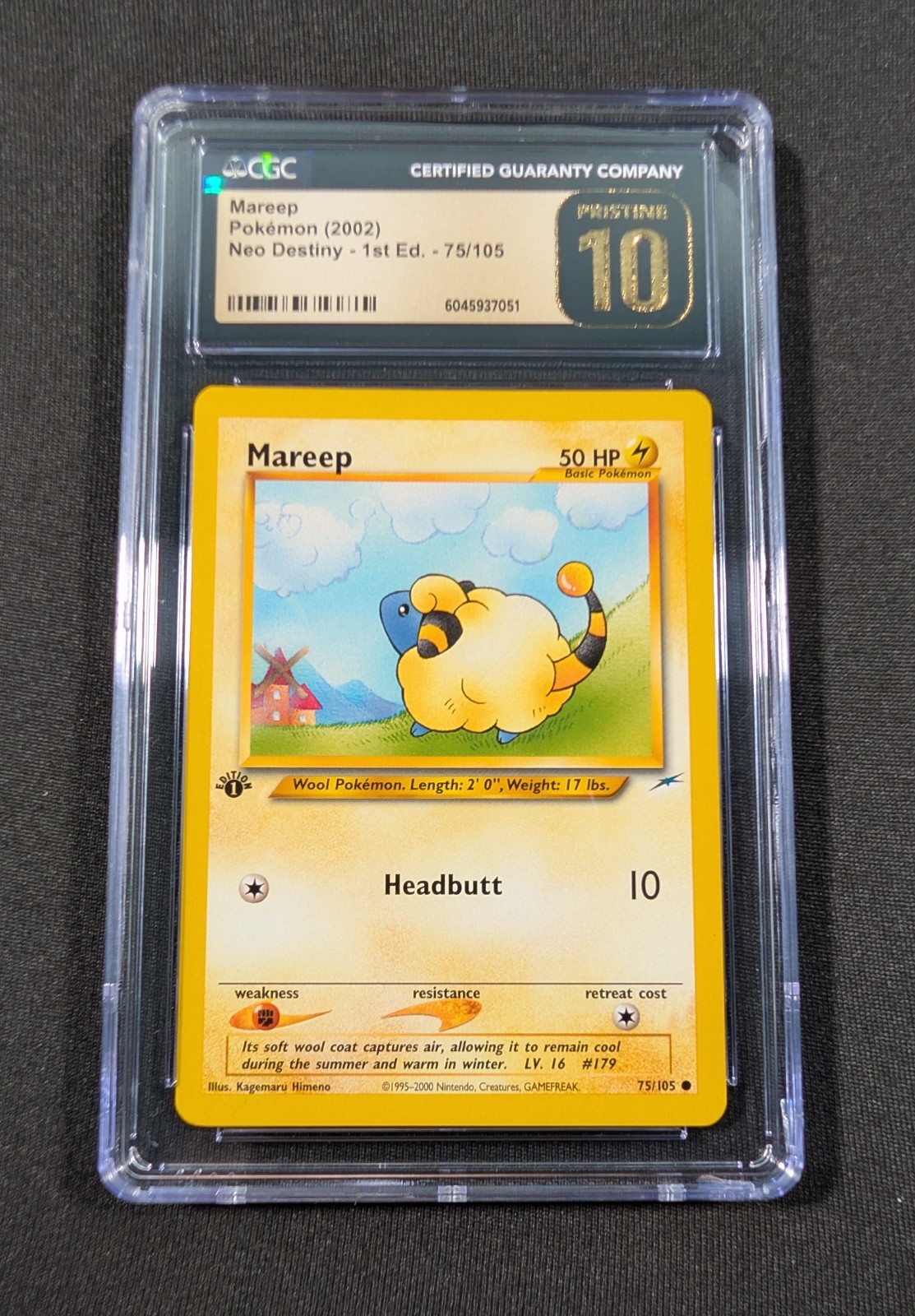 2002 Pokemon Card 1st Ed. Mareep 75/105 CGC 10 PRISTINE Neo Destiny