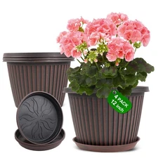 Large-Planter-Indoor-Outdoor Plant Pots, 12 inch 4 Pack Plastic Flower Pots w...