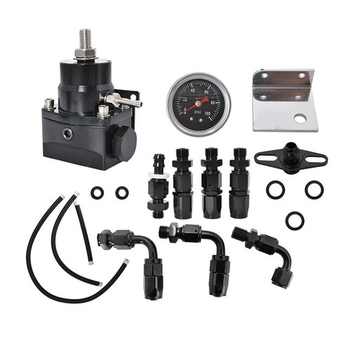 Universal Adjustable Fuel Pressure Regulator Kit+100psi Oil Guage AN-6 Fitting - Picture 2 of 8