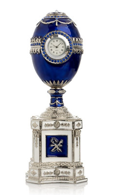 Keren Kopal Blue Egg  with clock Trinket Box Handmade with Austrian Crystals