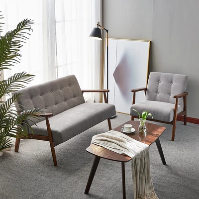 UK Corner Sofa 2 1 Seater Grey Suite Armchair Wooden Frame Chair for Living Room - Image 1 of 4