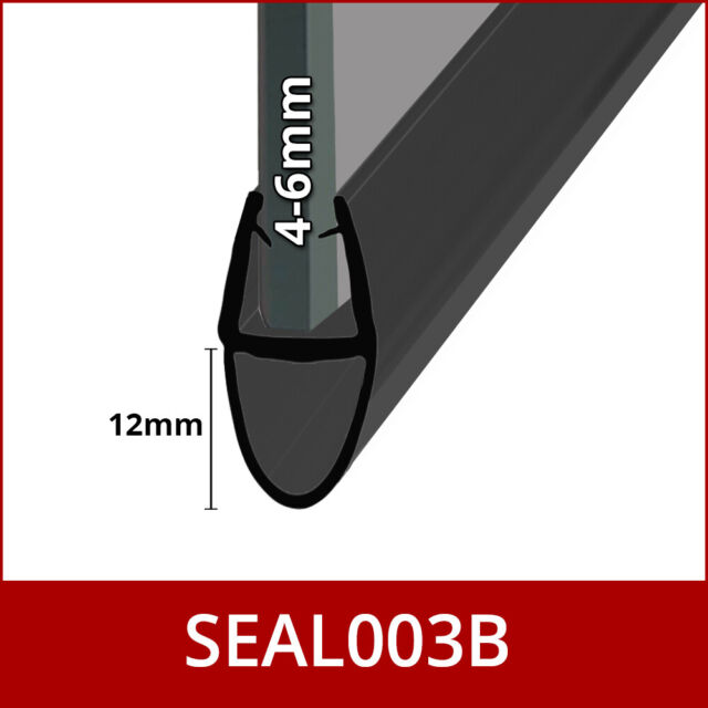 Black Shower Seal Strip | 4 to 10mm Glass | Up to 25mm Gap | Bath Screen Door SE10350