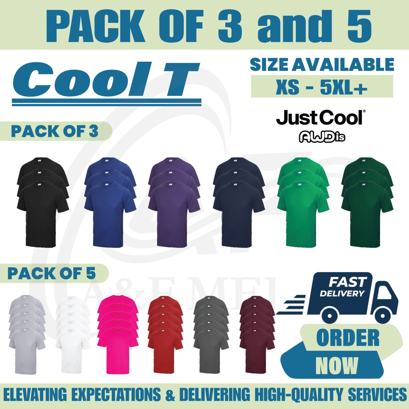 5-Pack Just Cool AWDis Plain T-Shirts for Casual Wear - Stag & Hen Unisex Tees JC001