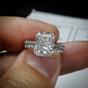 3ct Emerald Cut Diamond Solitaire Bridal Set Engagement Ring 14k Image Is Loading 3ct Emerald Cut Diamond Solitaire Bridal Set Engagement