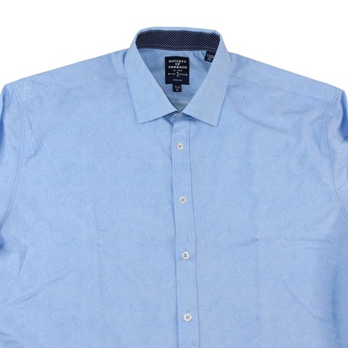 Society Of Threads Mens XL Slim Fit Stretch Blue Paisley Dress Shirt - Picture 5 of 14