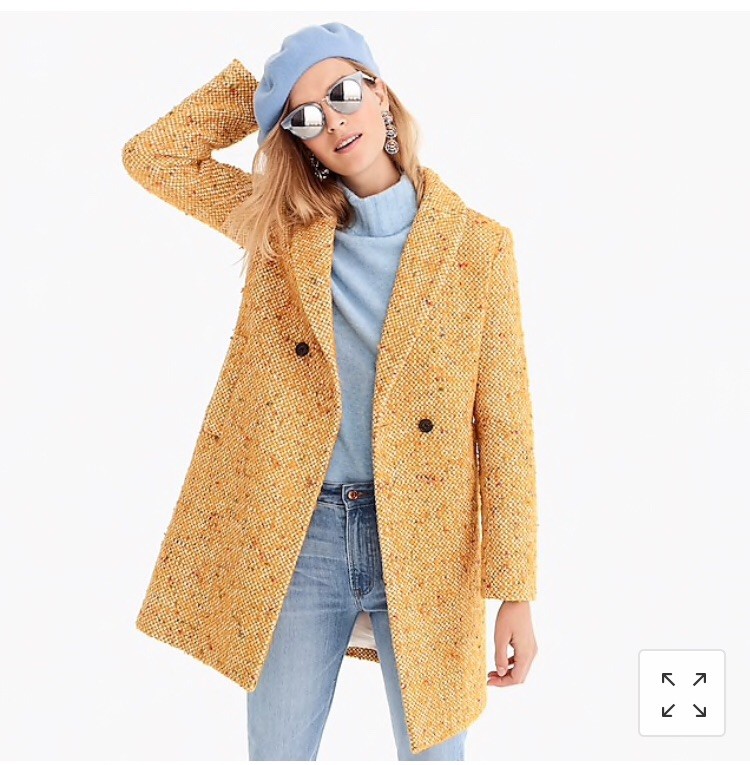 Crew Daphne Coat In Italian Tweed SZ 00 Yellow Speckle Display