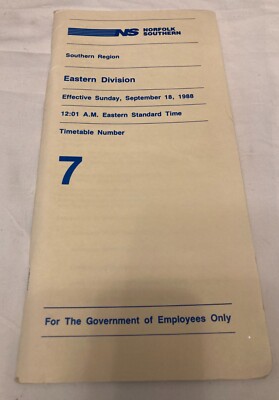 Norfolk Southern Timetable 7 Southern Region Eastern Division September 18 1988