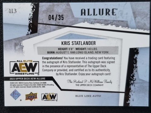 2022 AEW Kris Statlander Blue Line AUTO /35 Upper Deck ALLURE Mint #81215 - Picture 2 of 2