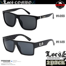 2 Pack "FLAT TOP" LOCS  BLACK Sunglasses Gangster Oversized Designer Men Shades