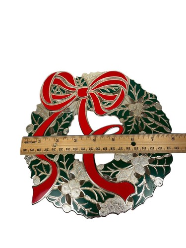Metal Footed Trivet Holly Wreath Red Bow Tarnish-Resistant Christmas Japan - Picture 4 of 8