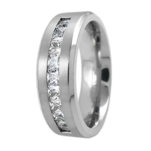 2Ct Round Simulated Diamond Men's Wedding Band Ring 14K White Gold Plated - Picture 3 of 4