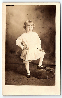 c1910 4 YR OLD GIRL LOOKING FOR TROUBLE! UNPOSTED CYKO RPPC POSTCARD P4264