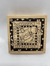 JRL Design Rubber Stamp Happy Birthday To You Framed Cake Balloons Hearts Q234