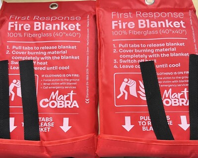 First Response Fire Blanket 100% Fiberglass 40''x40'' Pull Tabs Release Blanket Ma