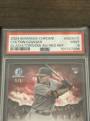 2024 Bowman Chrome Gladiators Colton Cowser /5 Red Auto PSA 9 