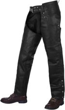Alpha Cycle Vintage Black Cowboy Chaps - Leather Motorcycle Riding 46" BLACK