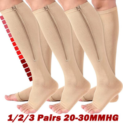 1/2/3 Pairs Compression Socks Open Toe 20-30mmHg With Zipper Leg Safe Protection
