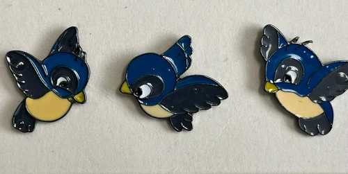 3 x Cute bird enamel pin badge Blue tit Sparrow