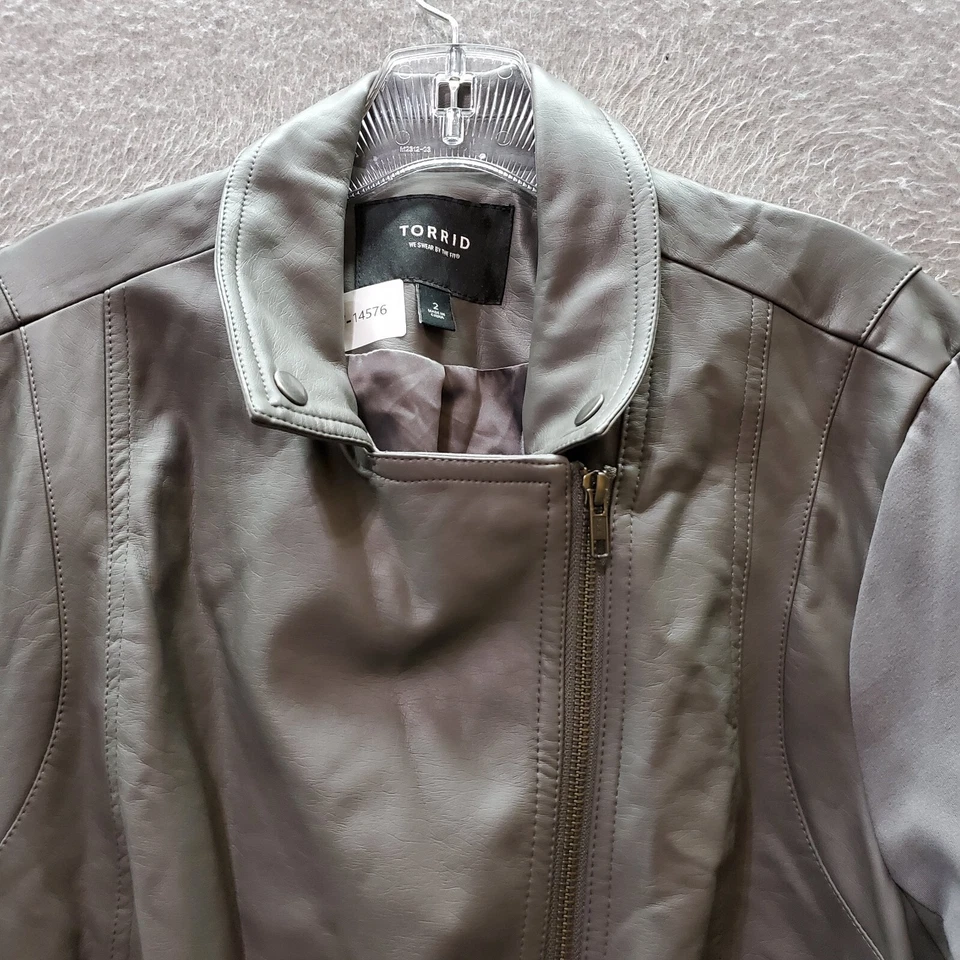 Torrid Women Jacket 2 Gray Biker Faux Leather Pockets Full Zip Long Sleeve - Image 2 of 4