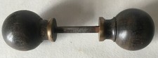 Antique Pair Dark Hardwood With Brass Trim Door Knobs With Spindle 4"
