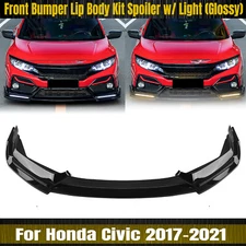 Front Bumper Spoiler Lip Splitter For Honda Civic SI Hatchback 17-21 Gloss Black