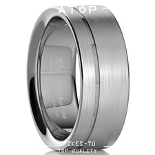 Titanium Color Brushed Tungsten Carbide Ring Stripe Bridal Band ATOP Men Jewelry