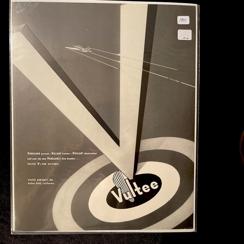 Aviation 1941 WW11 Vultee Aircraft Original Magazine Ad 11 by 14 Inches