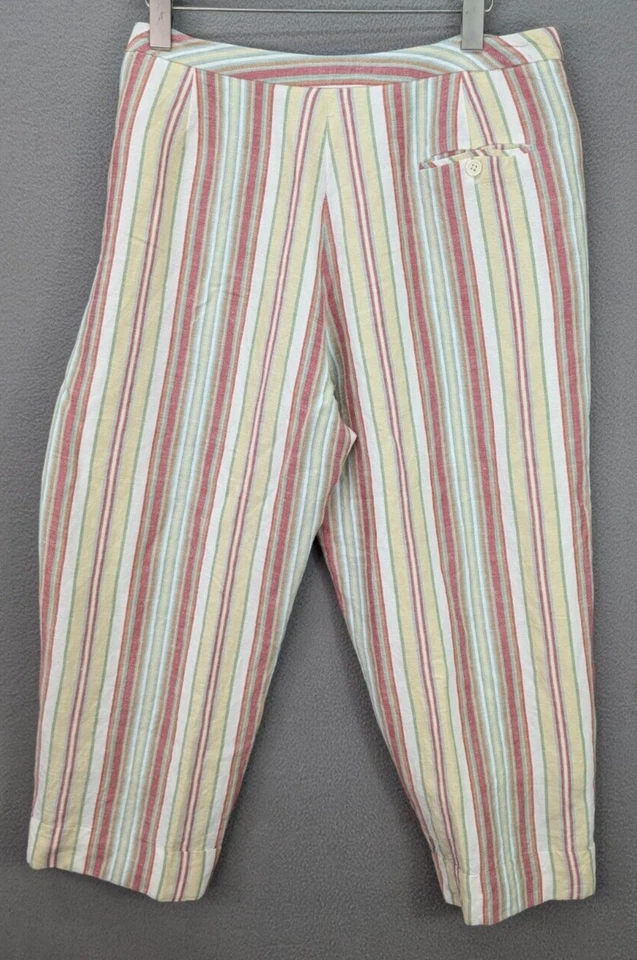 Pantalones capri de lino Larry Levine a rayas pierna recta tiro alto preppy para mujer 14 Foto 4 de 4