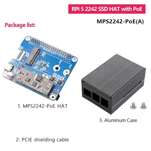 MPS2242-POE A+Gehäuse für 5 PCIE zu NVME SSD 2242 HAT für RPi5 G4X72032 - Bild 6 von 7