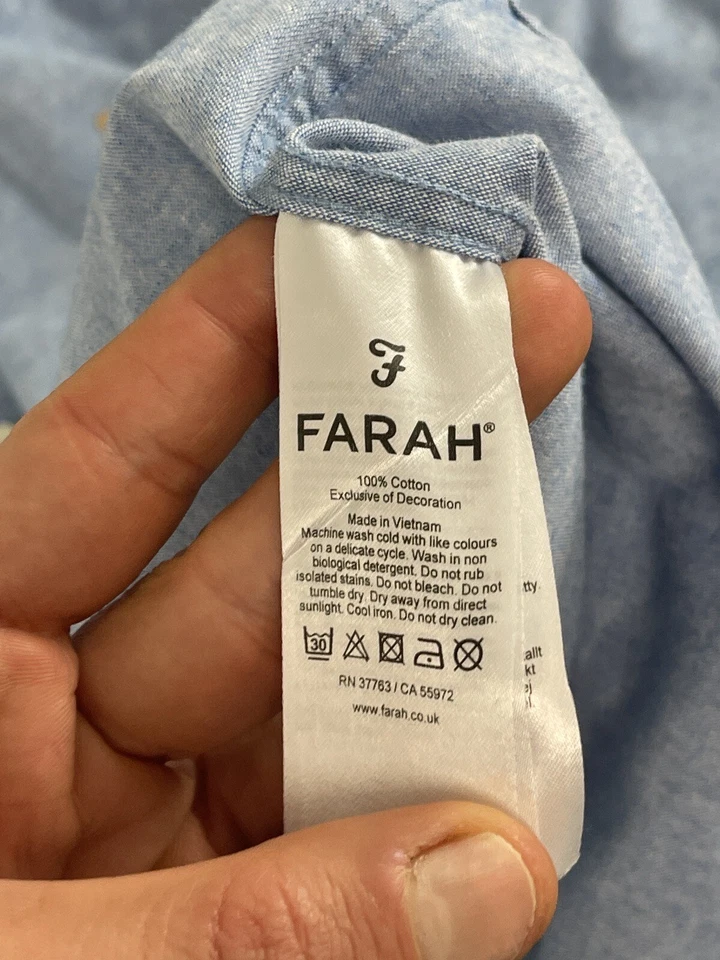 Camisa Farah Para Hombres XL Calce Ajustado Azul Abotonada Manga Corta Informal Algodón N114 Foto 4 de 4