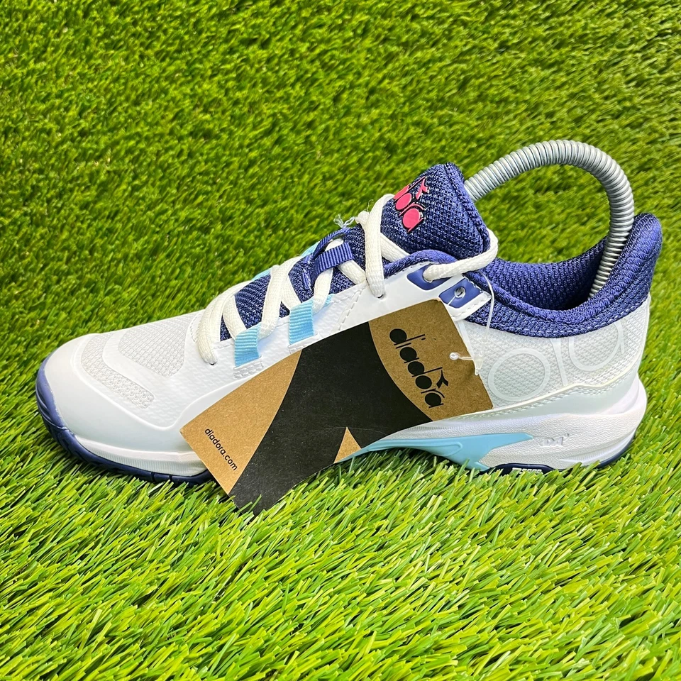 Tênis de corrida Diadora Trofeo 2 feminino tamanho 7 branco azul caminhada - Imagem 2 de 4