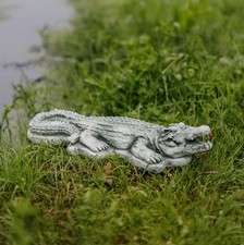 Krokodil Reptil Steinfigur H.11 cm 16 x 45 cm Grau 6 kg Weißbeton frostsicher