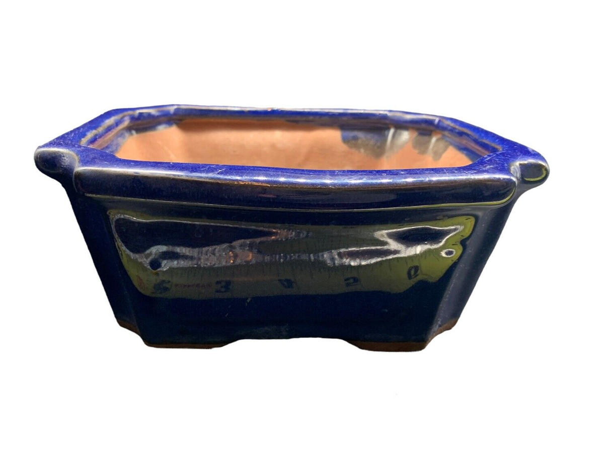 美品　minakusi ミナクシ Vintage Japanese Bonsai Blue Planter 7 x 6 x 3 1/4