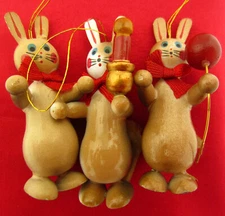 Lot 3 Vintage WOOD RABBIT Ornaments Hand Made Taiwan Small 3" Tall Figurines