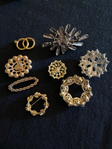 Lot of 3 Blue & AB Rhinestone Brooch Pins Vintage Jewelry - Picture 2 of 5
