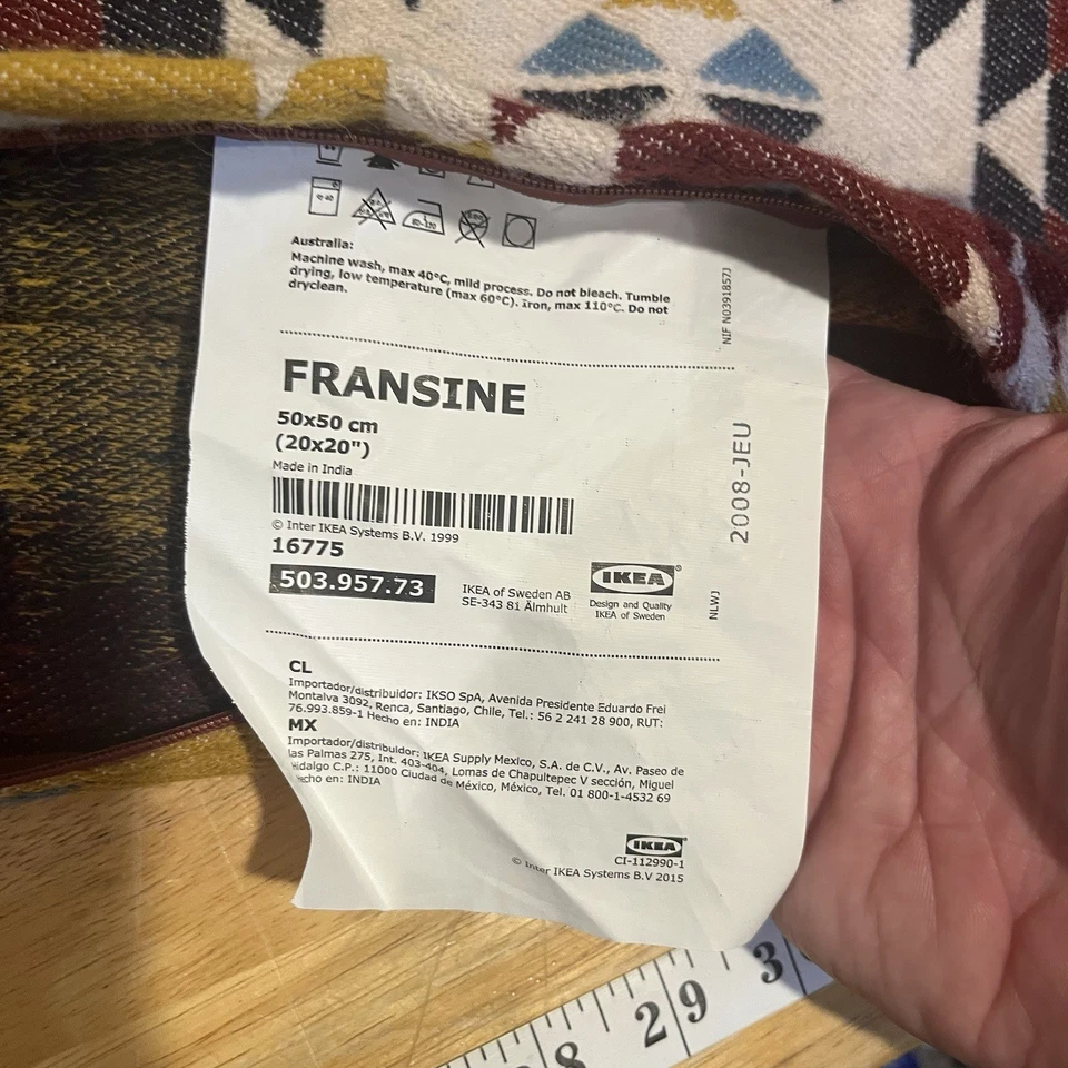 IKEA Pillow Cover Fransine Zipper Wool Blend 20x20 Southwest Multicolor Set Of 2 - Image 3 of 4