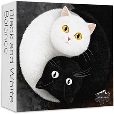 Black  White Cat Balance 1000 Pc Jigsaw Puzzle, Brand New-Sealed Box 
