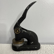 Vintage Metal Embossing Seal Press Desk Embosser National Stat Inc New York 1946