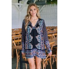 New Free People Meadow Mod Mini Shift Dress $148 MEDIUM Boho Blue 