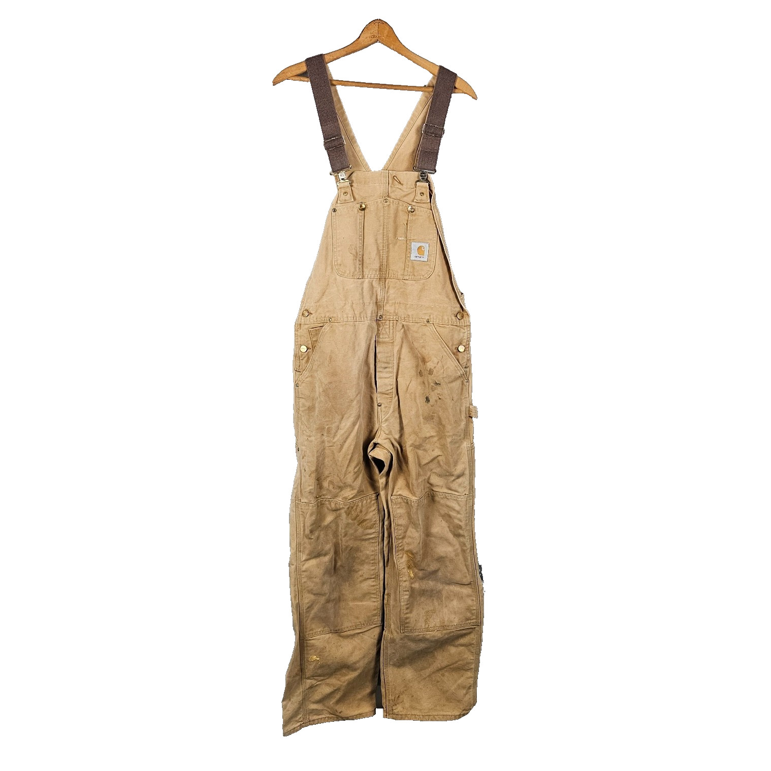 Carhartt Bib Overalls Double Knee Size 34x31 Brown Wo… - Gem
