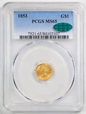 1853 G$1 Liberty Head Gold Dollar MS65 PCGS 84103307 CAC