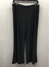 Antthony Women's Black Wide Leg Slit Hem Pull On Stretch Pants Size L